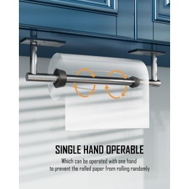 BATHDANCE Paper Towel Holder Under Cabinet, Single Hand Operable Easy Tear Wall Mount with Damping Effect, Self-Adhesive or Drilled for Kitchen Bathroom (Sliver)