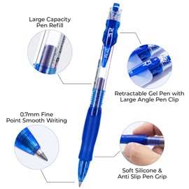 M&G Gel Pens, Blue Ink Gel Pens Fine Point 0.7mm, Retractable Gel Ink Pens Bulk Smooth Writing with Soft Anti-Slip Grip & High-Capacity Ink for Note Taking Office Supplies School Women Men(12 Pack)