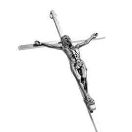 ALDENTA Crucifix Wall Cross, Metal Catholic Crucifix Crosses for Wall,10 Inch - Shiny Silver