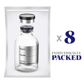 Empty Sterile Vial with Separately Butyl Rubber Stopper and Flip Top Closure,Removable,After Filling,Need to Seal by CrimperType 1 Borosilicate Glass Tubing,Individually Packed (30mL 8PCS)