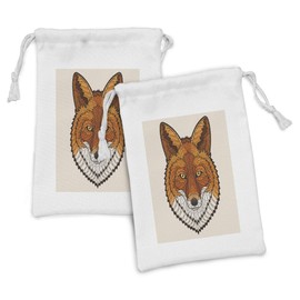 Ambesonne Fox Fabric Pouch Set of 2, Wild Fox Portrait in Mosaic Inspired Style Furry Animal Smart Eyes Mascot, Small Drawstring Bag for Toiletries Masks and Favors, 9" x 6", Orange White Black