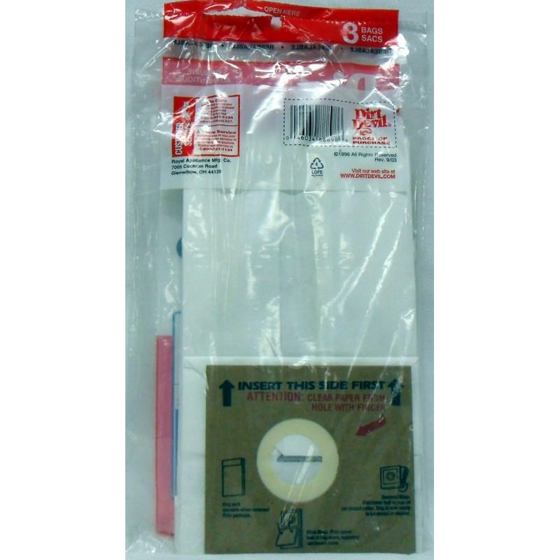 1 X Genuine Dirt Devil Bags 3 Pack - Type