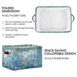 Storage Bins Monet Water Lilies Willow Floral Fabric Storage Basket for Organizing Closet Shelf Organizer Basket with Handles