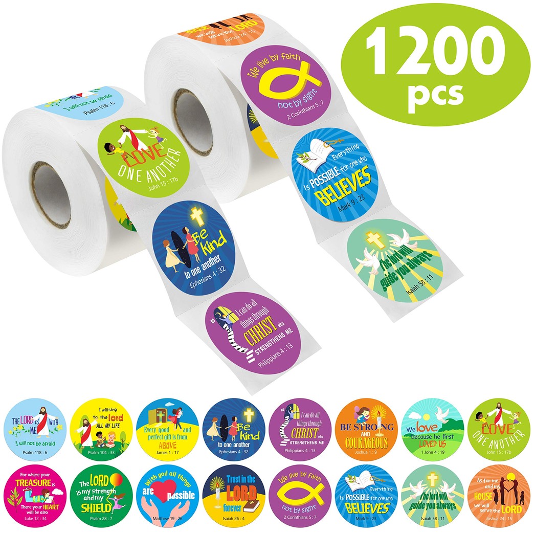 Hebayy 1200 Christian Prayer Faith Bible Verse Stickers in 16 Designs with Perforation Line (Each Measures 1.5" in Diameter)