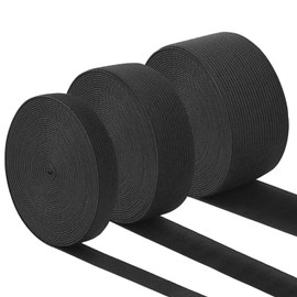 Coopay 3 Rolls 16.5 Yards Sewing Stretch Elastic Band Spool Heavy Stretch High Elasticity Elastic Spool Knit, 1, 1.5, 2 Inch in Width, 5.5 Yards/Roll (Black)
