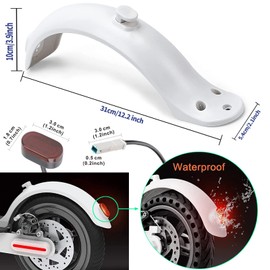 Sinxioer Scooter Rear Mudguard, with Rear Light and Shift Paddles, Mudguard Holder with Screws, for M365/1S Scooter Rear Mudguard Mudguard (White)