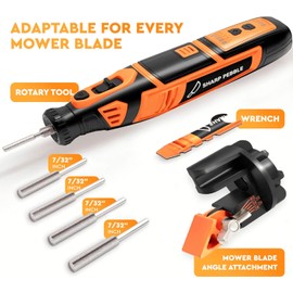 Sharp Pebble Cordless Lawn Mower Blade Sharpener – Adjustable 20°–40° Angle Guide Rotary Tool with Rechargeable Battery
