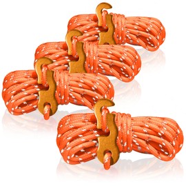 COM-FOUR® 4x guy ropes, each 4m for camping, reflective in orange - tent cord with aluminum buckle - tension cord - camping cord - rope tensioner - tent rope - storm strap