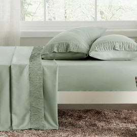 Bedsure Queen Sheet Set - Soft Sheets for Queen Size Bed, 4 Pieces Hotel Luxury Sage Green Queen Sheets, Easy Care Polyester Microfiber Cooling Bed Sheet Set
