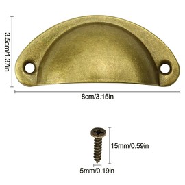 12 Pack Antique Brass Drawer Cup Pulls, Yellow Bronze Copper Cabinet Handles Vintage Shell Shape Style Knobs for Dresser Cupboard Kitchen Bedroom Furniture Decoration