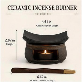 Ceramic Incense Burner with Wood Tweezer, Oil Burner for Oud Frankincense Resin, Home Use