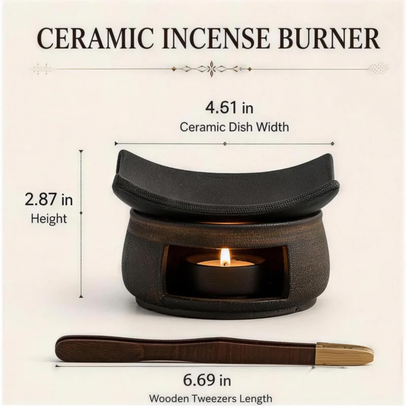 Ceramic Incense Burner with Wood Tweezer, Oil Burner for Oud