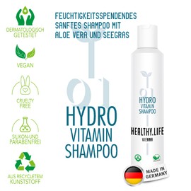 HEALTHY.LIFE VIENNA Hydro Vitamin Shampoo 200ml mit Aloe Vera & Seegras, vegan dermatologisch getestet - Feuchtigkeitsshampoo für trockenes Haar - fördert das Haarwachstum - Haarshampoo Damen & Herren