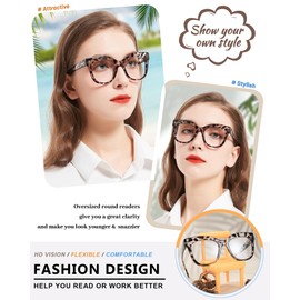MARE AZZURO Oversized Reading Glasses 2.0 Women Fashion Round Readers 1.00 1.25 1.50 1.75 2.00 2.25 2.50 2.75 3.00 3.50 4.00 5.00 6.00 (Leopard, 200)