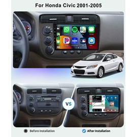 Podofo 8 Core 2+64G for Honda Civic 2001-2005 Car Stereo with Wireless CarPlay/Android Auto,9 Inch 1280 * 720P IPS Touch Screen Car Radio with Android 13/GPS/WiFi/BT5.0/32-Band/DSP/HD Backup Camera