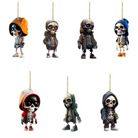 1/7Pcs Cool Swinging Skull Car Hanging Ornament, Swinging Skeleton Car Dangle Ornament, Funny Car Hanging Ornament Accessories, Acrylic Skeleton Figurines, Swinging Car Pendant Gifts for Kids Family