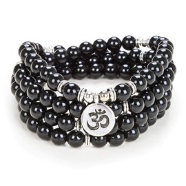 Yoga Symbol 8mm Mala Beads Bracelet 108 Spiritual Necklace Meditation Accessories Jewelry for Women Men Gifts (Black Onyx)