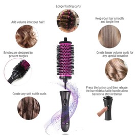 Tiamu 6-Piece Organic Round Hair Brush Ceramic, Removable Curler Brush with Positioning Clips, Curl Curler Comb Hairdresser, Styling Tool for Curly Hair, Gifts