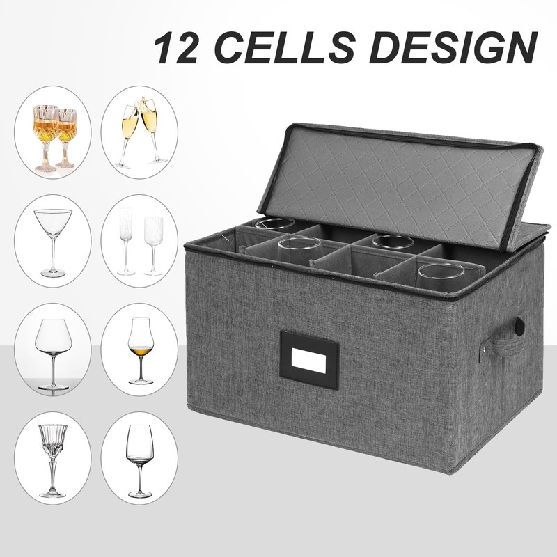 Mayniu Wine Glass Storage Box 2 Pack, Stemware Storage Containers