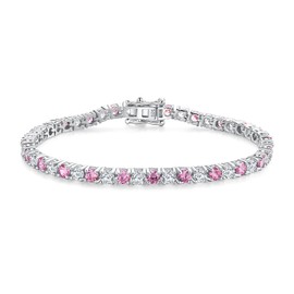 AGRULE Pink Tourmaline Tennis Bracelet for Women Sterling Silver 3.5mm Round 5a Cubic Zirconia and Pink Sapphire Wrist Link 14.9 Cttw October Birthstone Bracelets, 7.25" Length