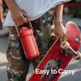 Kids Insulated Water Bottle with Straw - 12oz Stainless Steel Water Bottle with Dual Spouts, Leak-Proof, BPA-Free, Double Wall Vacuum Keeps Cold for 24 Hours for Sports, Travel, School (Cream Moon)