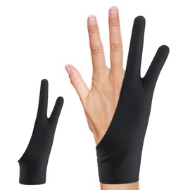 NILLOS Drawing Gloves, 2 PCS Black Palm Rejection 2 Finger Gloves for Drawing Tablet (9 x 21.5 cm/3.54 x 8.46 in)