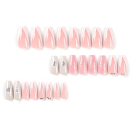 Red Heart Press on Nails Medium Pink Valentine's Day Fake Nails French Tip Glue on Nails with Heart Design Acrylic False Nails Decoration Gift for for Women and Girls (Style-N)