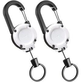 CRAZY SHARK Retractable Keychain, 2 Pack Heavy Duty Retractable Keyring Extendable Badge Reels Key Lanyard Belt Clip Badge Holder Pull Reel White