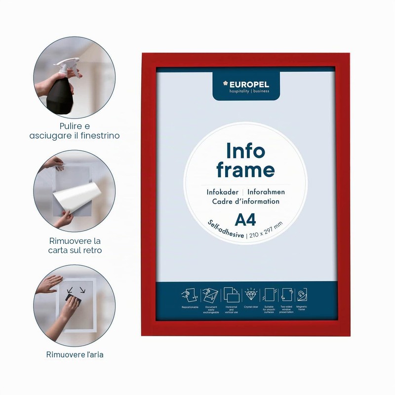 Europel Cornice Informativa Magnetica Autoadesiva A4 Rossa, Set da 2,