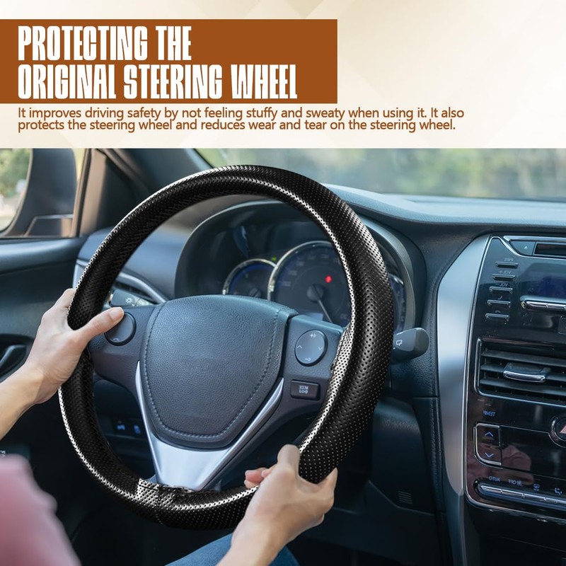 HEVLE Leather Steering Wheel Cover Lace Up, Car Wheel Cover,
