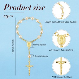 12 Pieces Mini Rosary Baptism Rosary Acrylic Rosary Beads Finger Baptism Rosaries Faux Pearls for Baptism Favors Christening Favors Communion Favors Weddings Party Favors