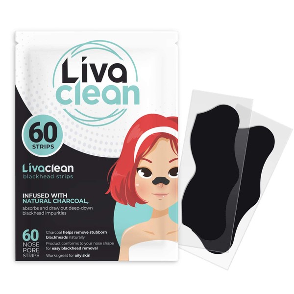 (60 Strips) Livaclean Charcoal Blackhead Remover Pore Strips for Face Nose Pores - Blackheads Removal - Blackhead Removers - Blackhead Remover Strip - Black Head Nose Strips Black Head Remover
