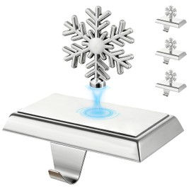 Set of 4 Metal Christmas Stocking Holders for Mantle,Heavy Duty Weighted Stocking Holders for Mantle,Silver 3D Snowflake Stocking Holder for Tables Window Fireplace Christmas Decorations
