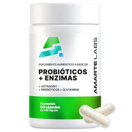 AMARTE LABS Probióticos 5-en-1, con Enzimas Digestivas, Prebióticos, Glutamina y AstraGin. 24,000 Millones UFC, 7 Cepas Premium. Digestión Ligera, Absorción Superior y Salud Intestinal. 60 Cápsulas Veganas.