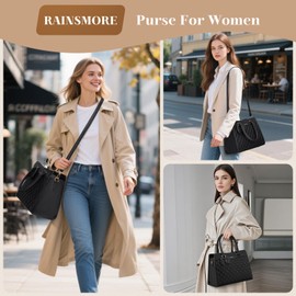 RAINSMORE Purses for Women Top-Handle Leather Handbag Waterproof Small Purses for Women Crossbody Anti Theft Tote Purse Black