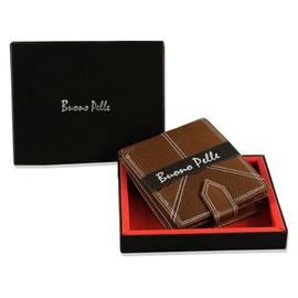 Buono Pelle RFID Blocking Mens Designer Genuine Real Leather Wallet with Large Zip Coin Pocket/Pouch Gift Boxed (Tan)