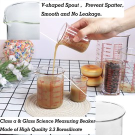 Ackers BORO3.3 High Borosilicate Glass Measuring Cup Set-V-Shaped Spout，Includes 60ml(2OZ), 120ml(4OZ), and 250ml(8OZ) Glass Measuring Beaker for Kitchen or Restaurant, Easy to Read