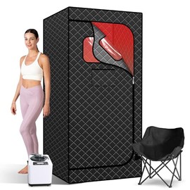 TaTalife Portable Steam Sauna,Full Size Personal Home Sauna, with1000W Steam Generator and Timing Control Remote, Foldable Chair, Steam Saunas for Home Spa (Black steam Suit with Black Trim)