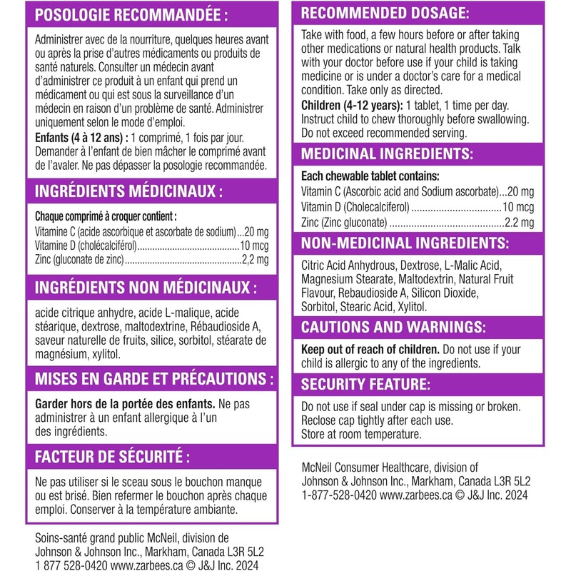 Zarbee's® Daily Multivitamin Chewables + Immune, vitamin D, vitamin C,