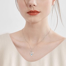 YL Mother and Daughter Necklace, 925 Sterling Silver Heart, 12 Birthstone, Cubic Zirconia Pendant, Gifts for Mothers, Women, 45-48 cm, 925 Sterling Silver