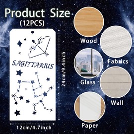 GOMAKERER Pack of 12 Decorative Star Stencils for Painting, 12 Style Star and Moon Stencils Reusable Painting Stencils with Zodiac Sign Constellation for Painting Furniture Scrapbook Decor