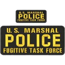 Special Patches for Velcro Patches for Employee US Marshal Police F Task F Embroidery Patch 4.75X11 and 2x5 inches Hook on Back Gold ON Black Mod-GHJK9856-23
