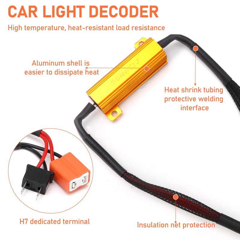 2 Pieces LED Headlight Decoder H7 50W 8ohm Car Load