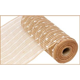 10 inch x 30 feet Deco Jute Mesh Ribbon Natural and White Snowdrift/Poly/Jute