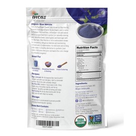 INCAS 100% USDA Organic Butterfly Pea Flower Powder - 4 Ounce | Organic Blue Matcha Tea | Non-GMO Verified Extract from Thailand | Adaptogenic Raw Culinary | Vegan Blue Food Coloring