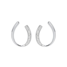 Amor 2022544 Women's Creole Earrings Stainless Steel with Synthetic Zirconia 3.1 cm Silver Comes in Jewellery Gift Box, Stainless Steel, Cubic Zirconia