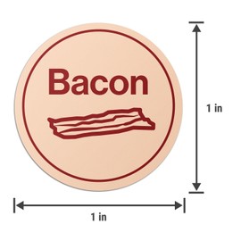 Bacon Stickers – 1" Round Food Labels (Beige/Red, 600 Count) | Meat Packaging Labels for Delis, Butcher Shops, Restaurants, and Food Trucks