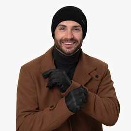 Stetson Janesville Men's Leather Gloves Finger Gloves with Lining Autumn Winter, black