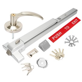 suermany Commercial Door Push Bar Panic Exit Device with Exterior Lever with Alarm, 27.5” Stainless Steel Panic Bars for Exit Doors, Panic Bar Emergency Door Hardware for Wood Metal Doors