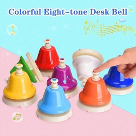 Desk Bells 8 Notes, Music Hand Bells Musical Percussion Instrument, Diatonic Musical Table Bells for Teaching Church Chorus, Preschool Musical Learning, Colorful Diatonic Handbells for Family Party